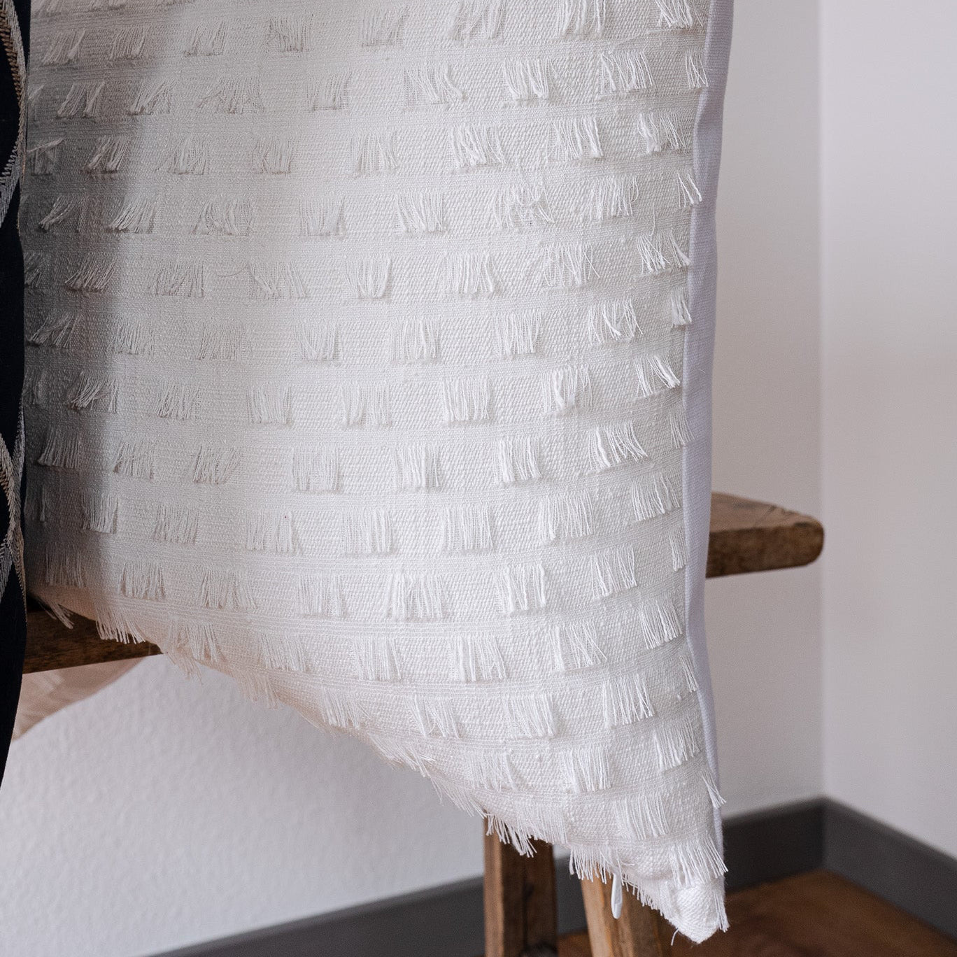 White with Square Fringe Decorative Pillow 24x24