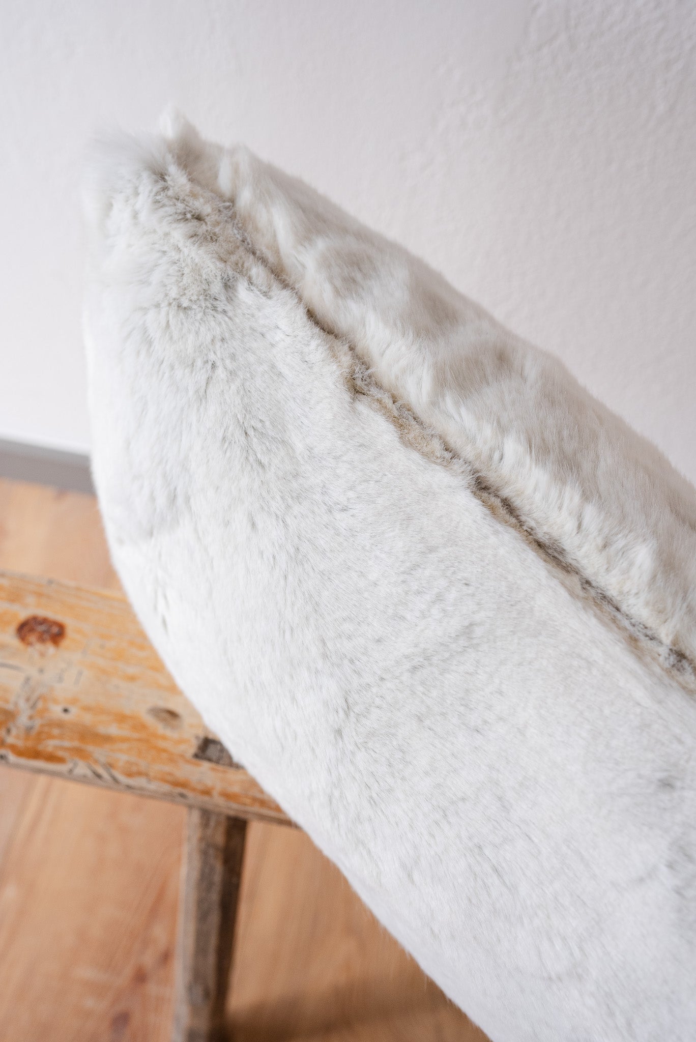 White Faux Fur with Greige Undertone Lumbar Pillow 14x22