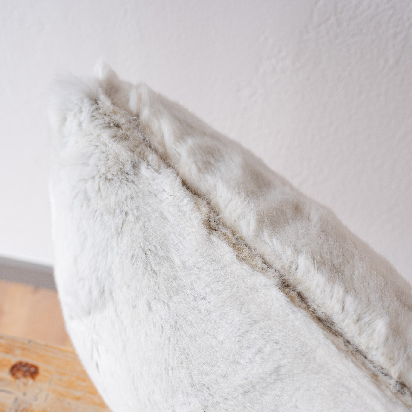 White Faux Fur with Greige Undertone Lumbar Pillow 12x20