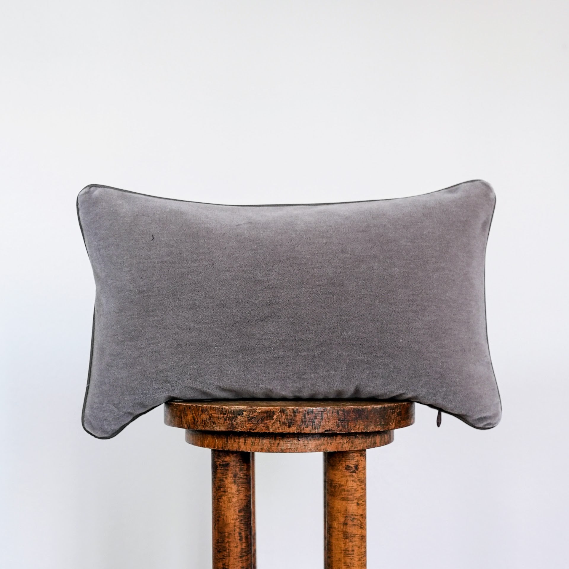 Soft Grey Mohair with Grey Brown Leather Welt Pillow 12x20