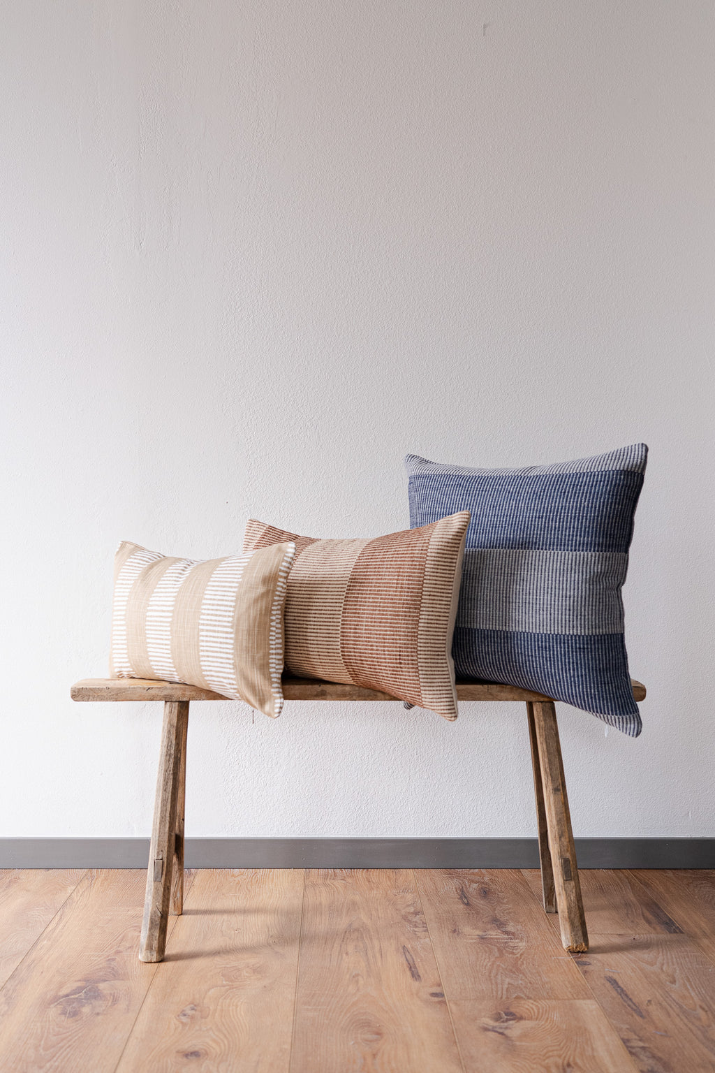 Navy & White Woven with Bold Stripes Pillow 20x20