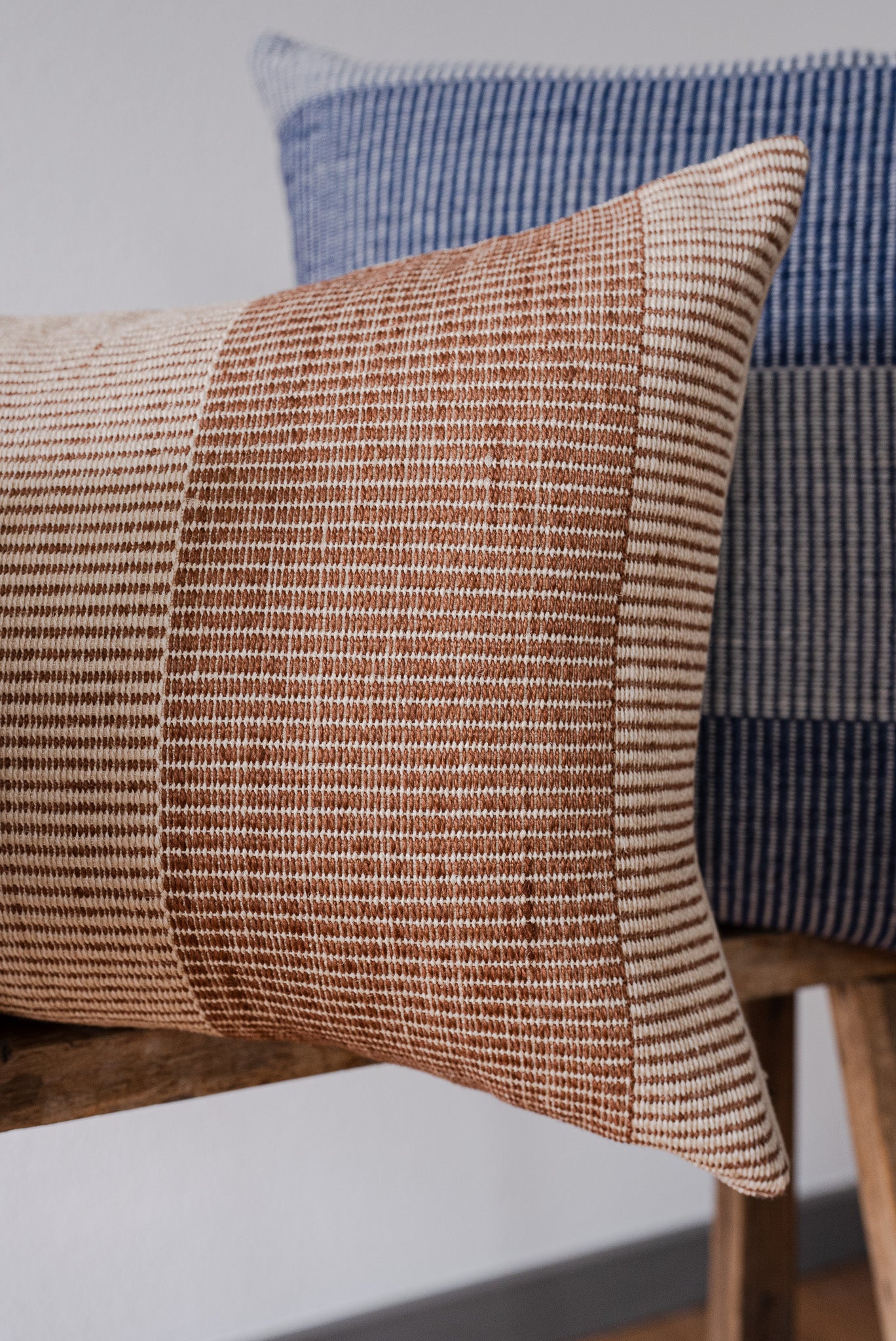 Cream & Rust Woven Block Stripes Lumbar Pillow 14x20