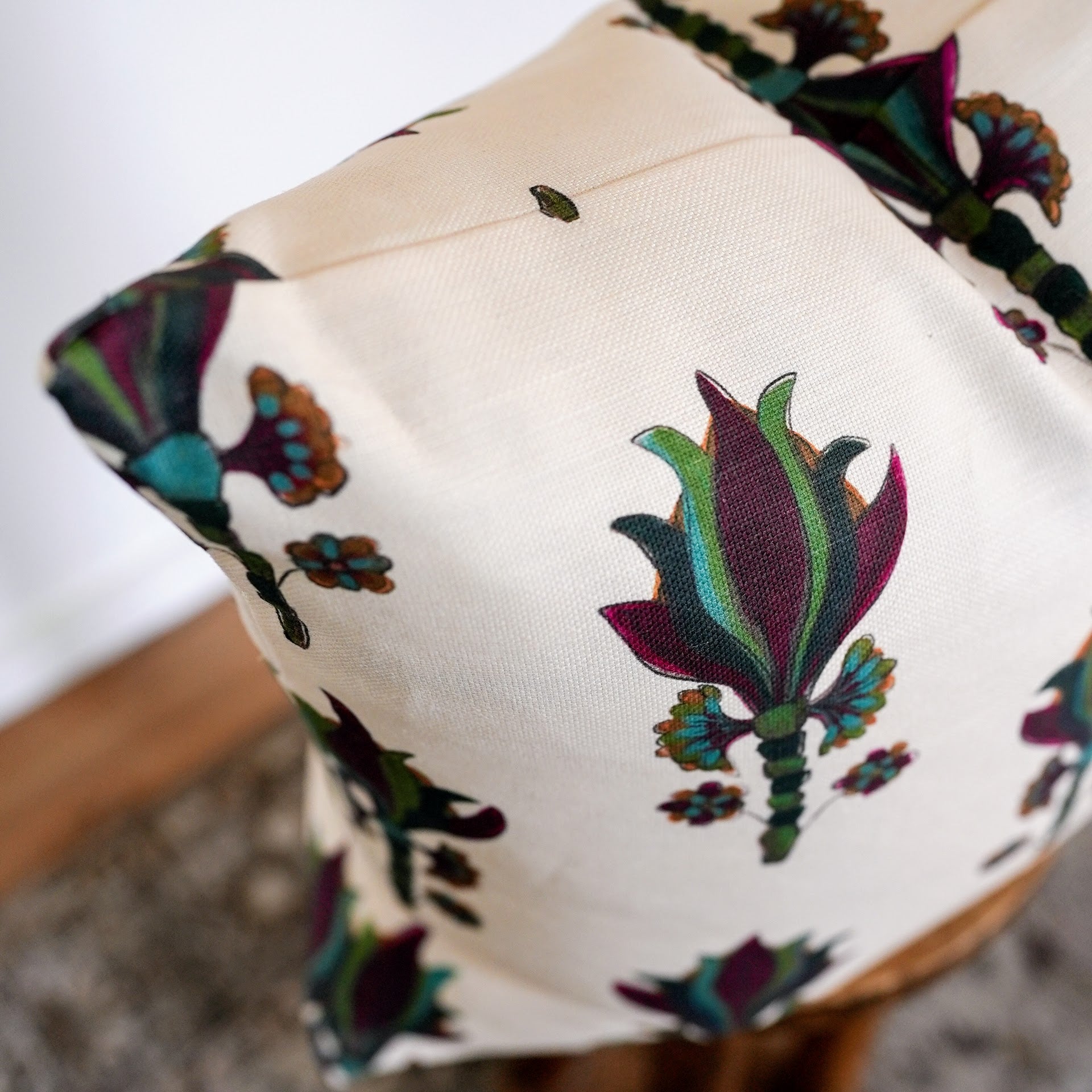 Deep Purple Flower Motif Printed on Linen Pillow 20x20