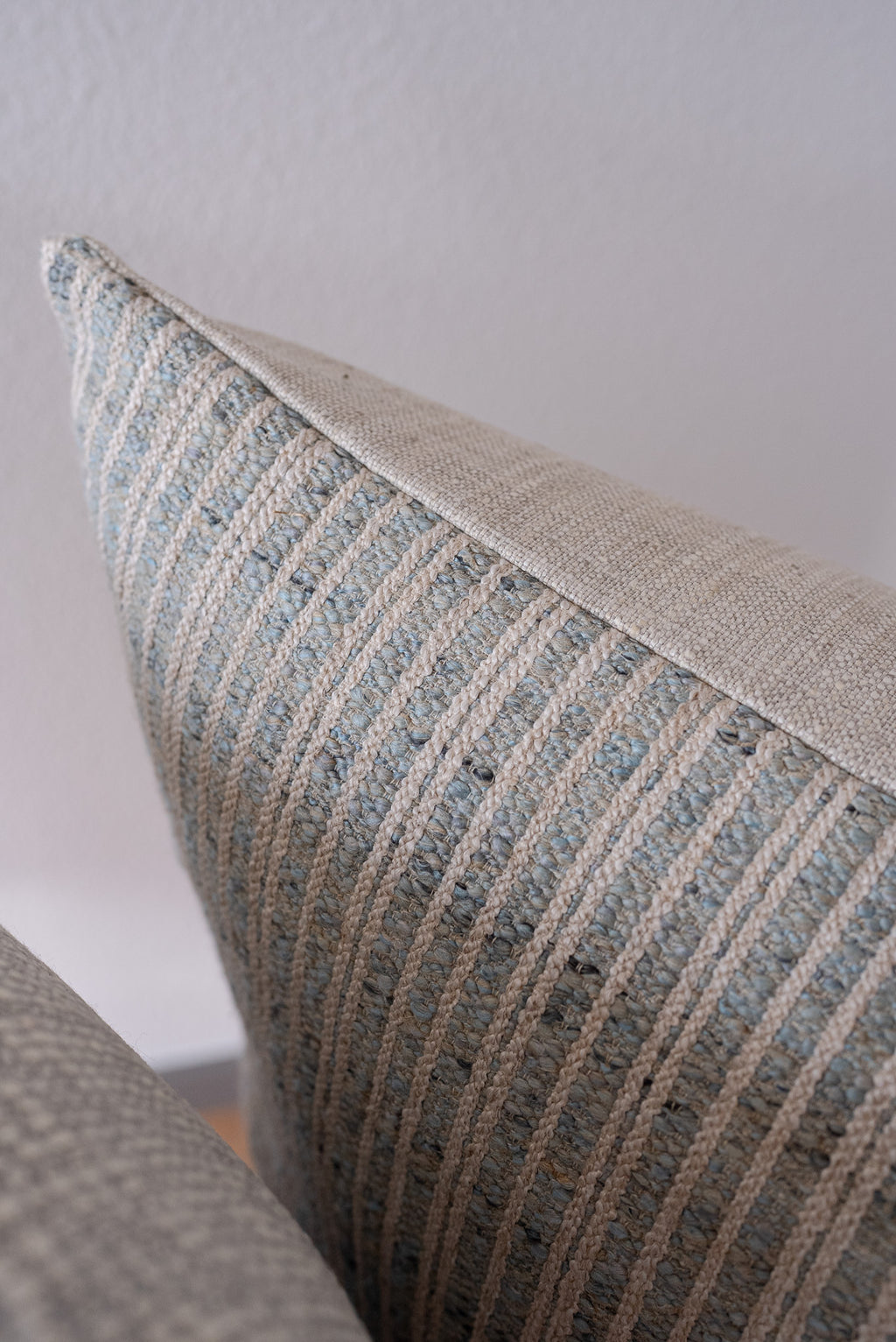 Soft Blue Linen with Woven Stripes Pillow 22x22