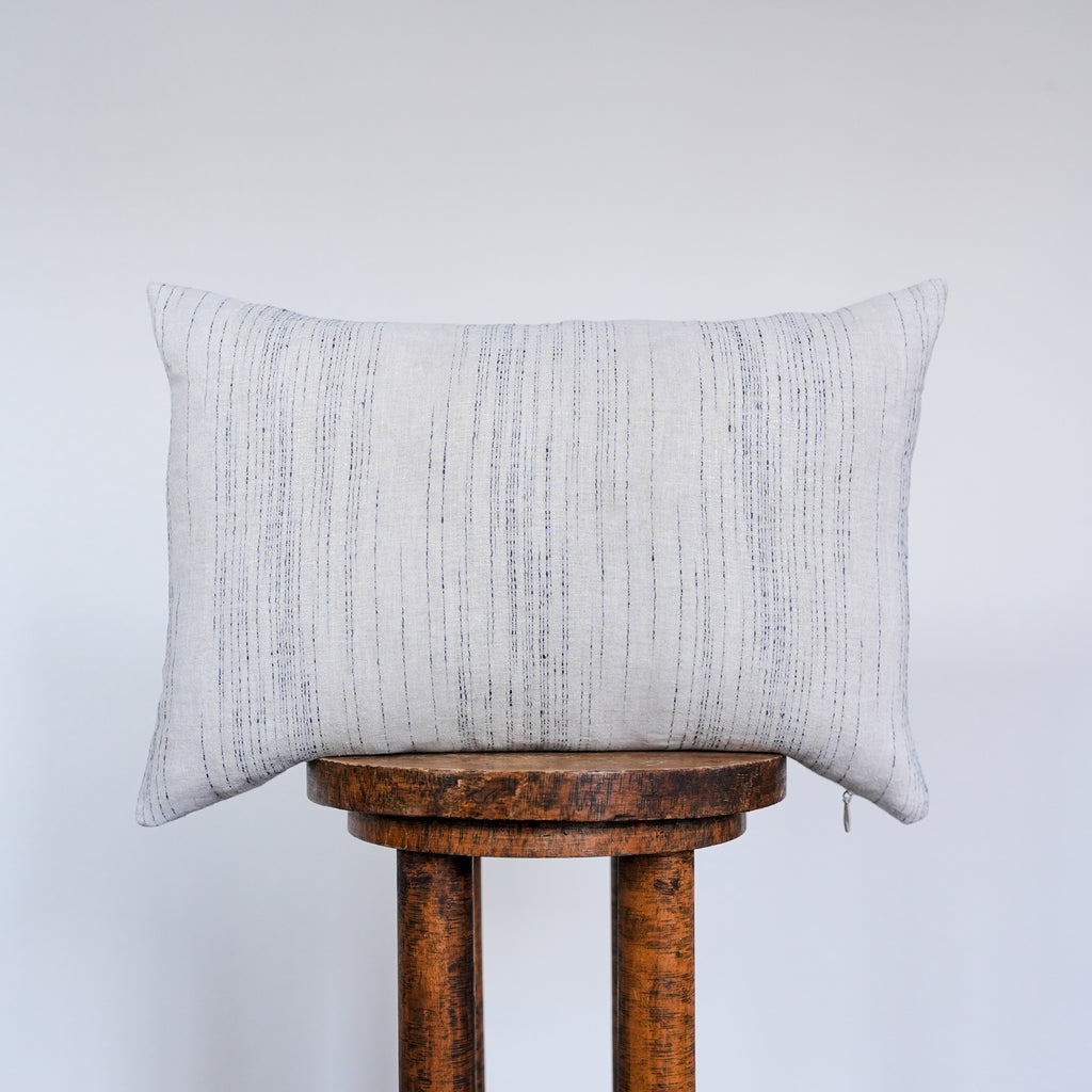 Navy Striations on Beige Linen Lumbar Pillow 14x20
