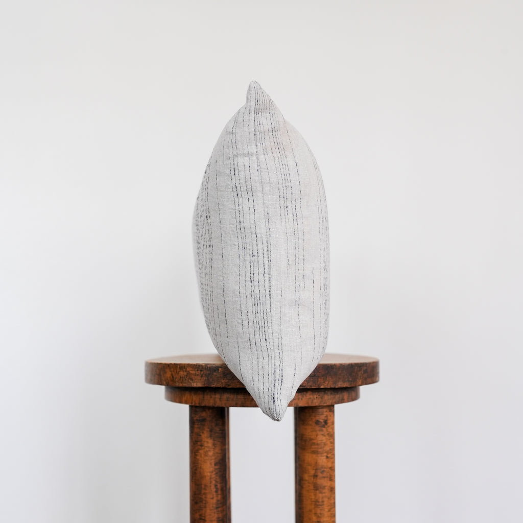 Navy Striations on Beige Linen Lumbar Pillow 14x20