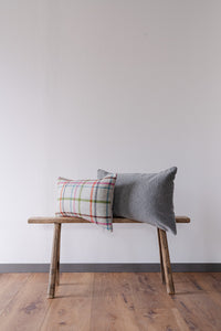 Grey Wool Plaid with Colored Stripes Lumbar Pillow 14x20