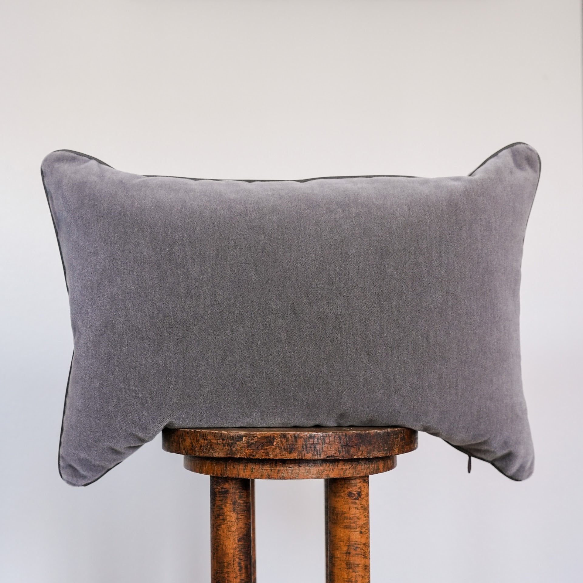 Soft Grey Mohair with Grey Brown Leather Welt Pillow 16x24