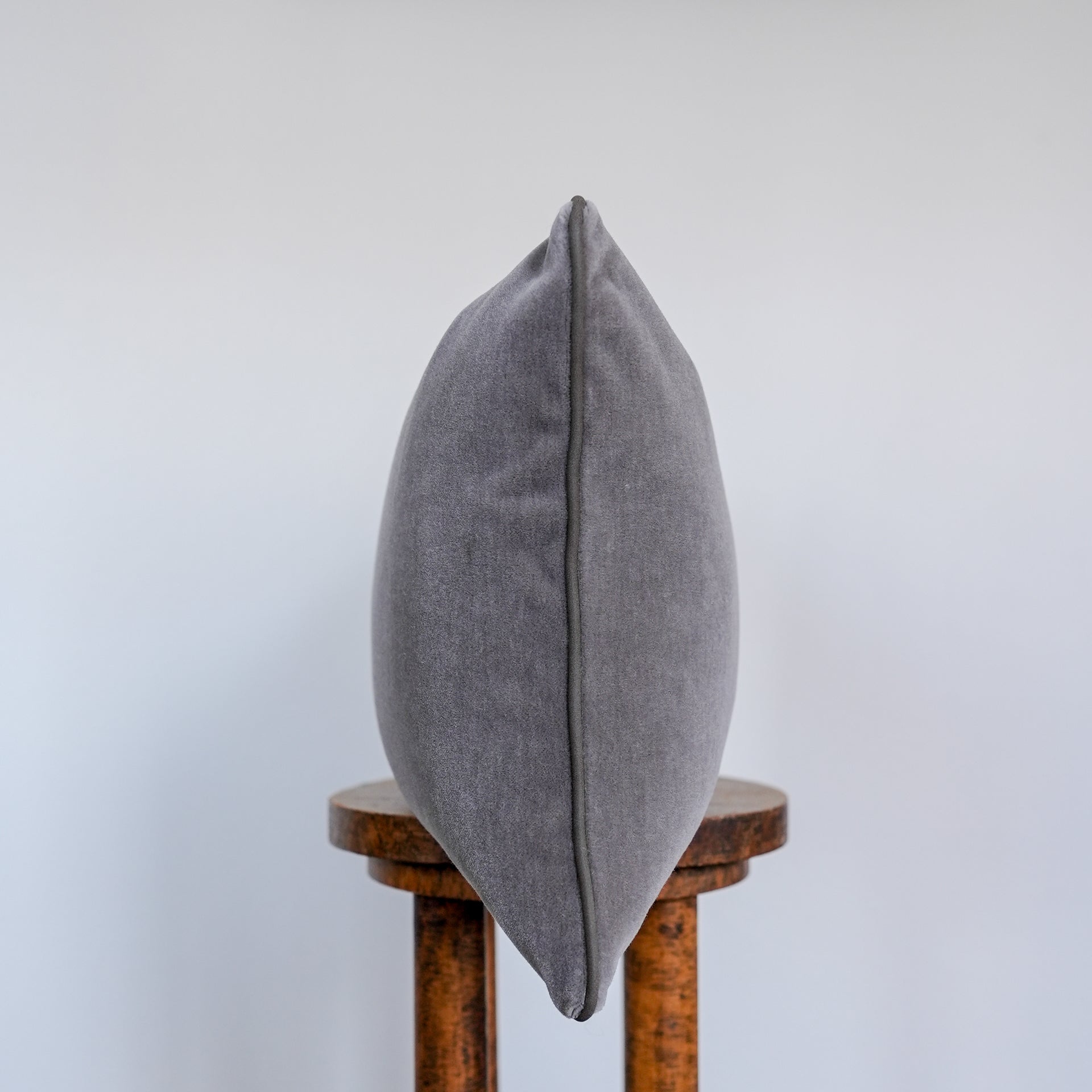 Soft Grey Mohair with Grey Brown Leather Welt Pillow 16x24