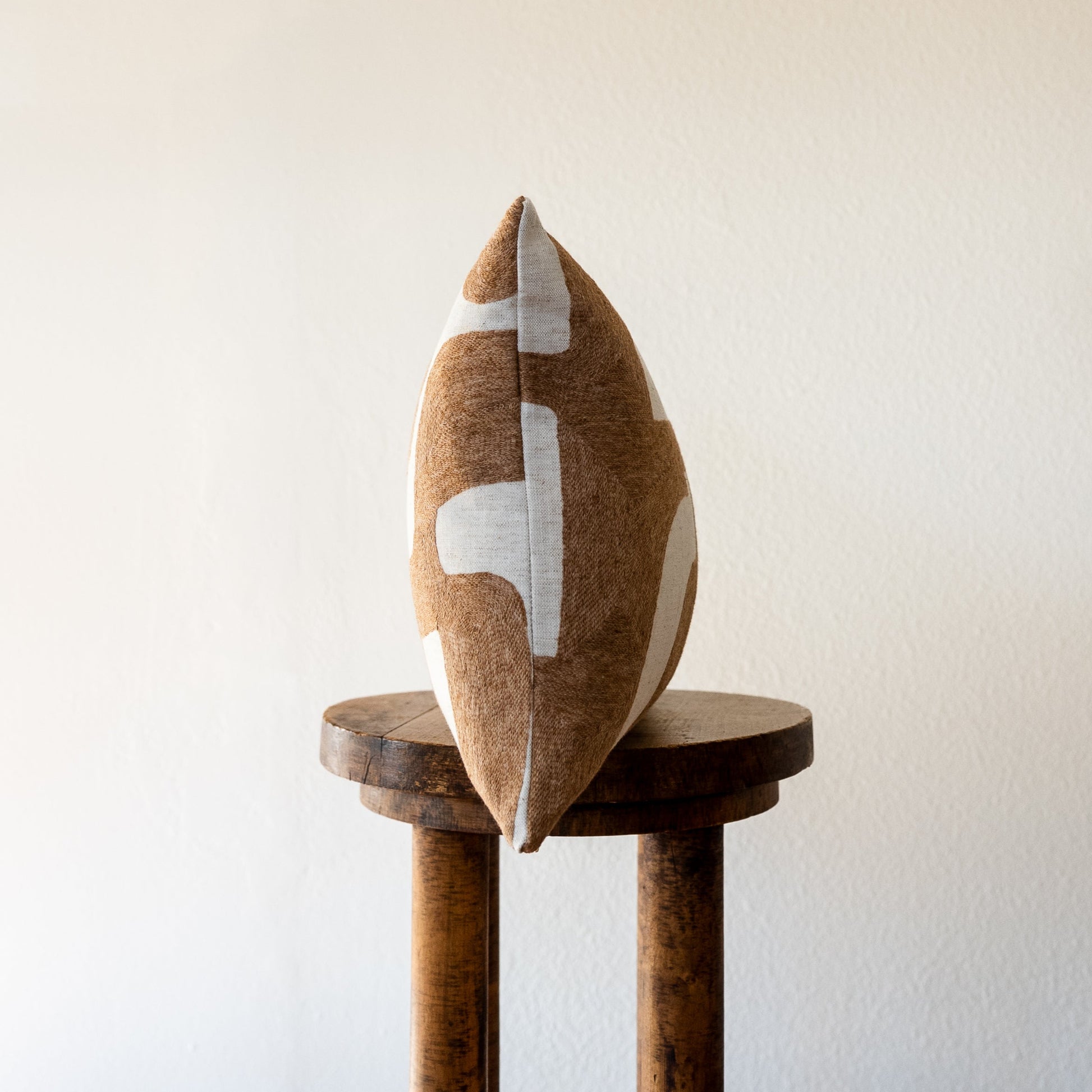 Off White Linen with Abstract Embroidered Dark Flax Pillow 12x24