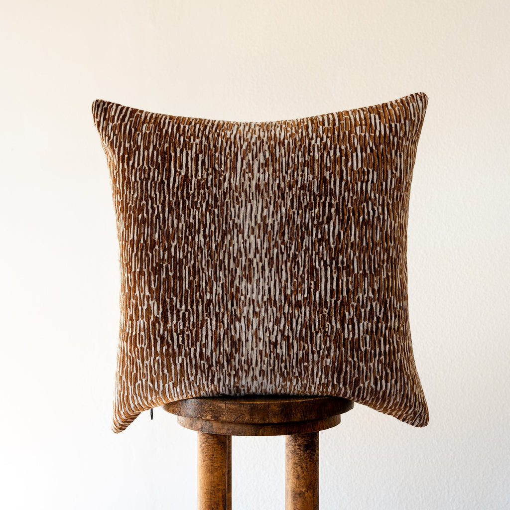 Rust Brown & Cream Bark-Like Stripes on Velvet Pillow 20x20