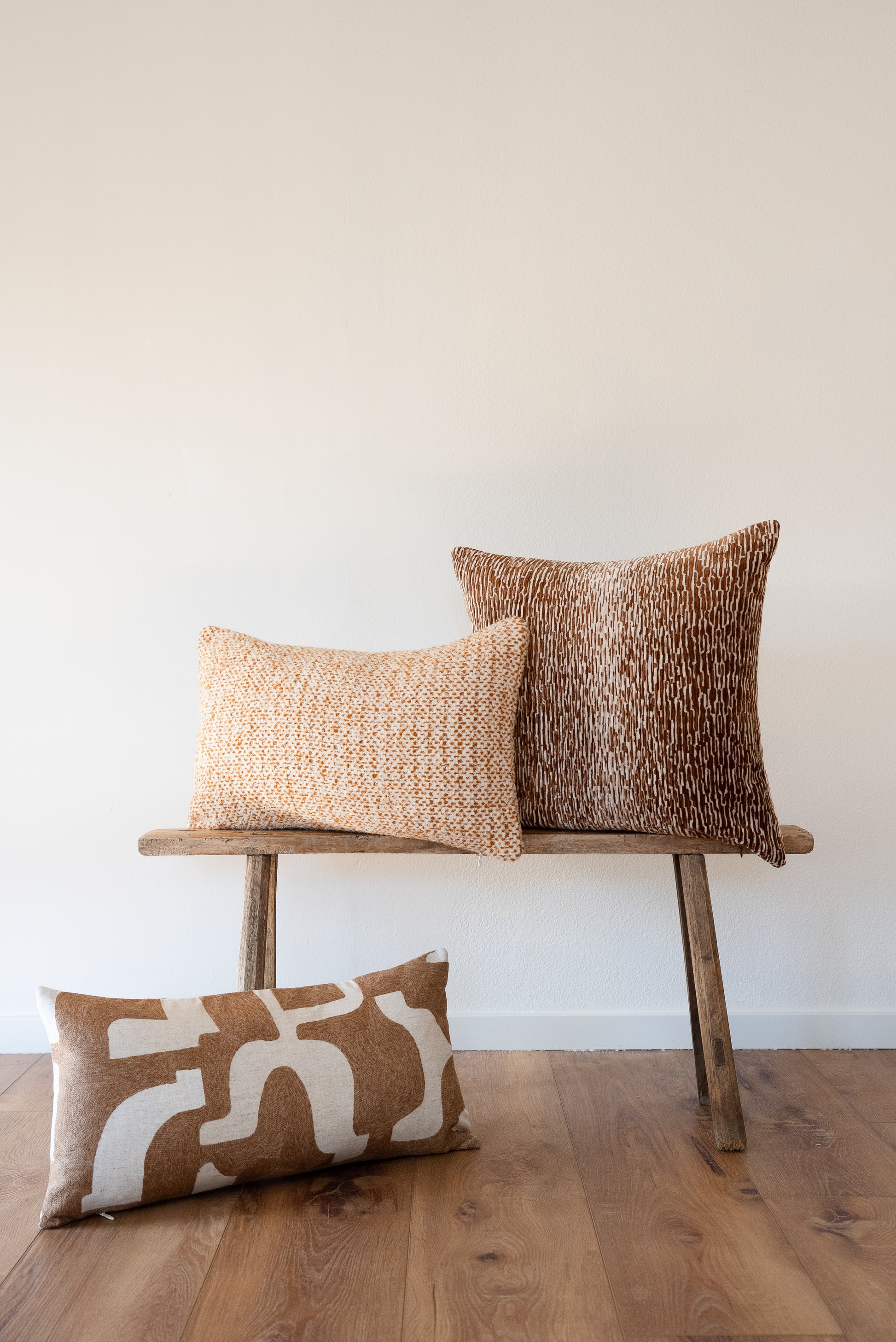 Rust Brown & Cream Bark-Like Stripes on Velvet Pillow 20x20
