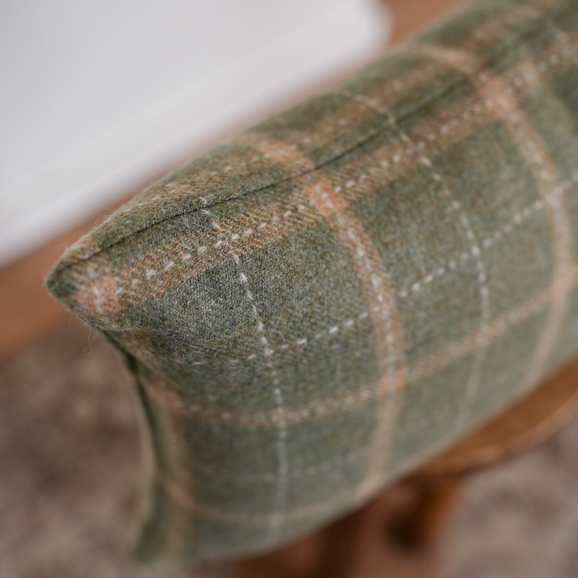 Green Wool Plaid with Tan Stripes Lumbar Pillow 12x20