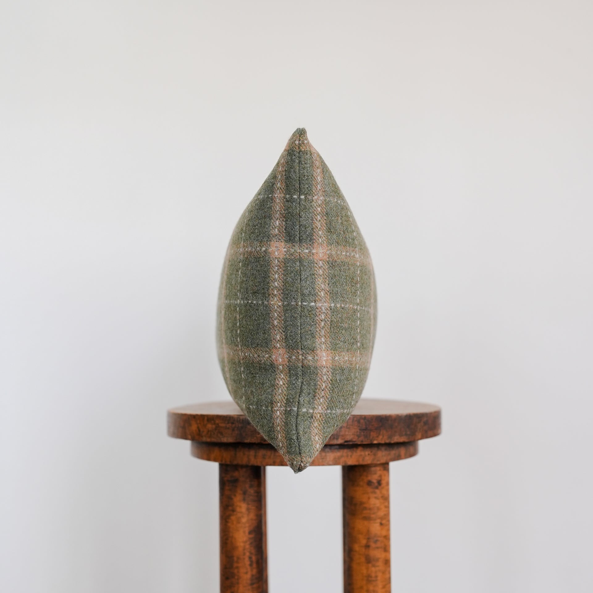 Green Wool Plaid with Tan Stripes Lumbar Pillow 12x20