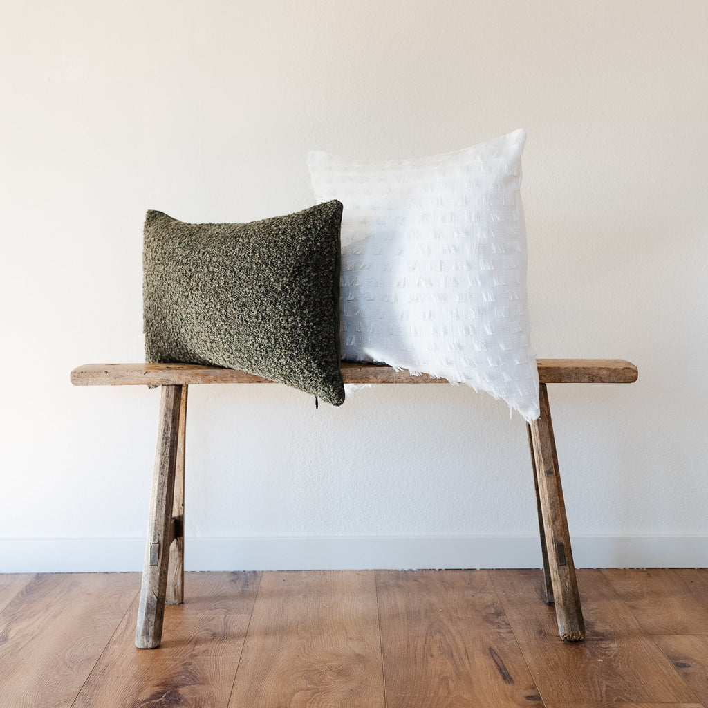 White with Square Fringe Decorative Pillow 20x20