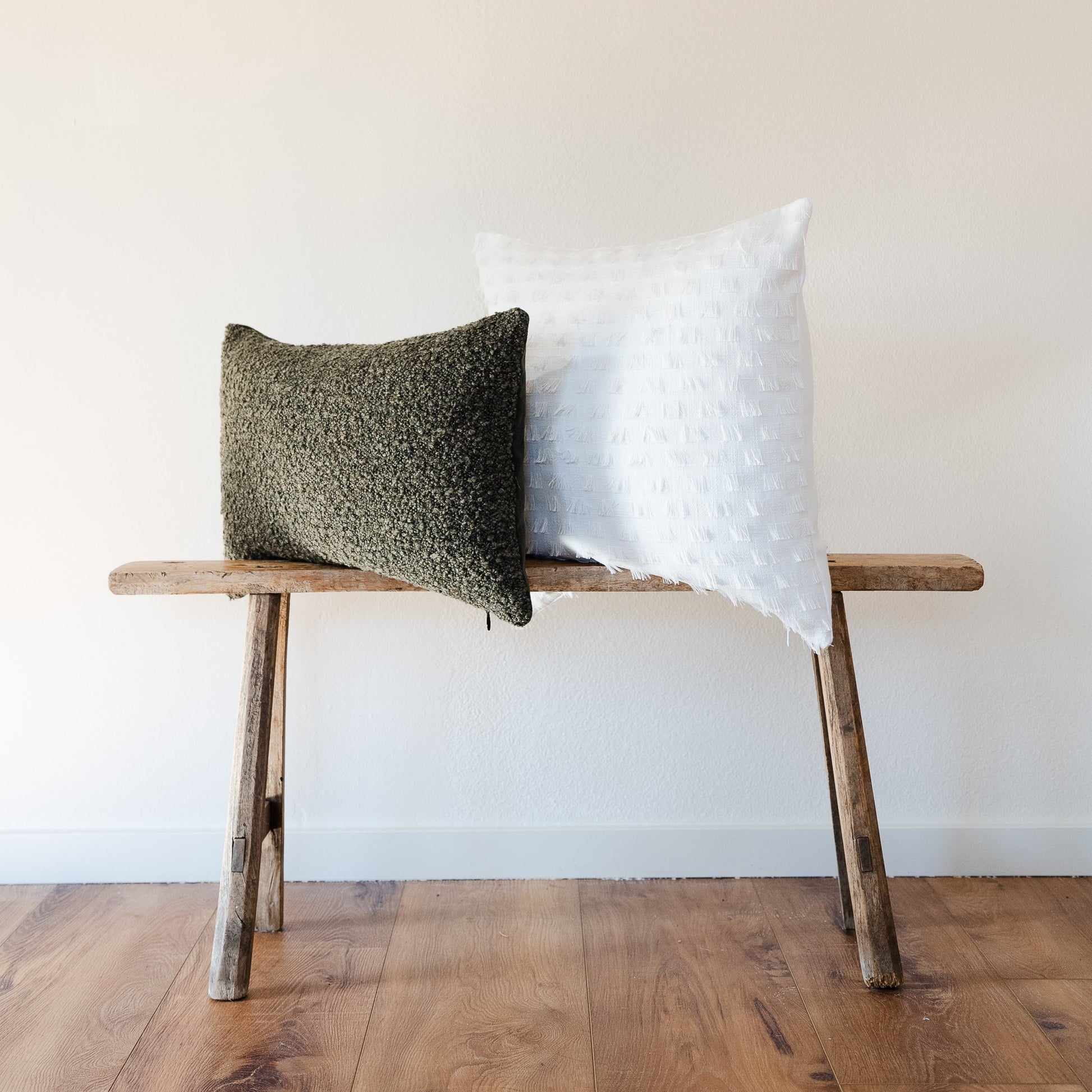 White with Square Fringe Decorative Pillow 20x20