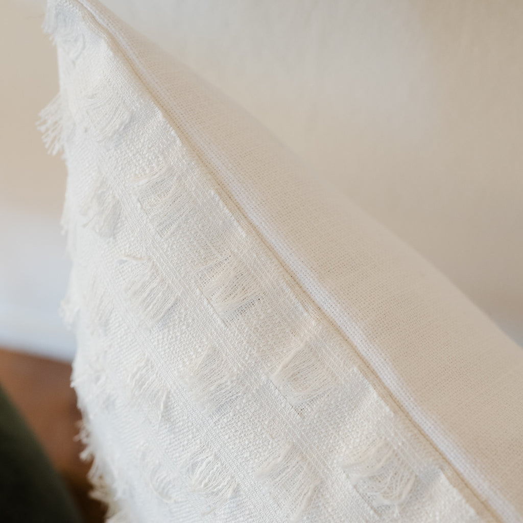 White with Square Fringe Decorative Pillow 20x20