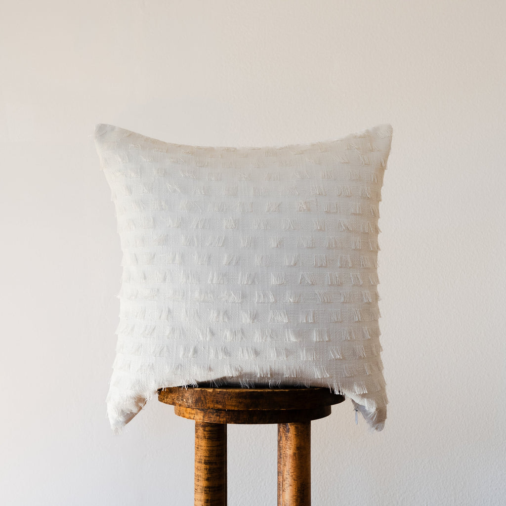 White with Square Fringe Decorative Pillow 20x20