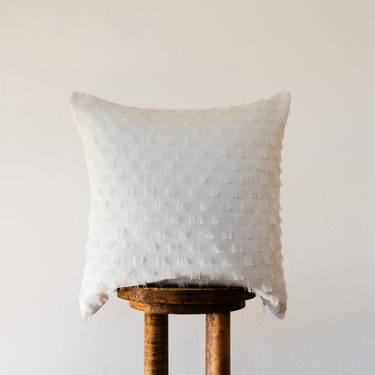 White with Square Fringe Decorative Pillow 20x20