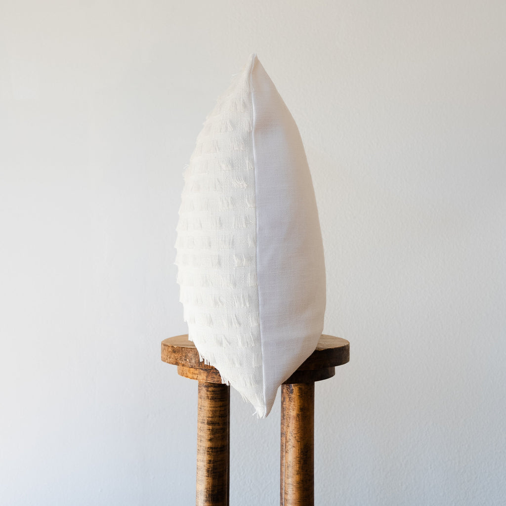 White with Square Fringe Decorative Pillow 20x20