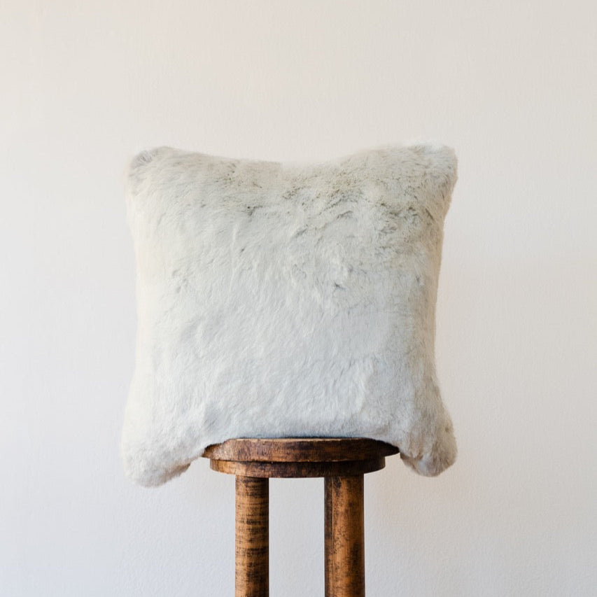 White Faux Fur with Greige Undertone Pillow 19x19