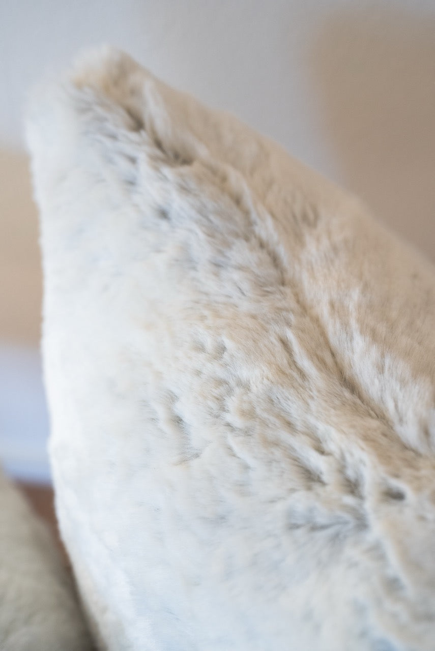 White Faux Fur with Greige Undertone Pillow 19x19