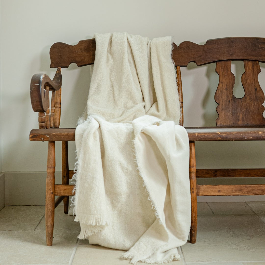Ivory French Wool Boucle End Blanket 63x118