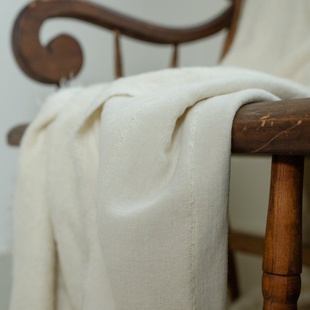 Ivory French Wool Boucle End Blanket 63x118