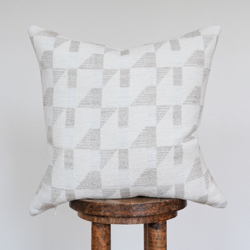 Cream & Taupe Geometric Wool Chenille Blend Pillow 20x20