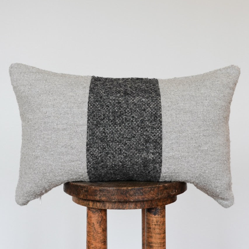 Grey Taupe Woven Wool with Dark Charcoal Wool Stripe 14x22
