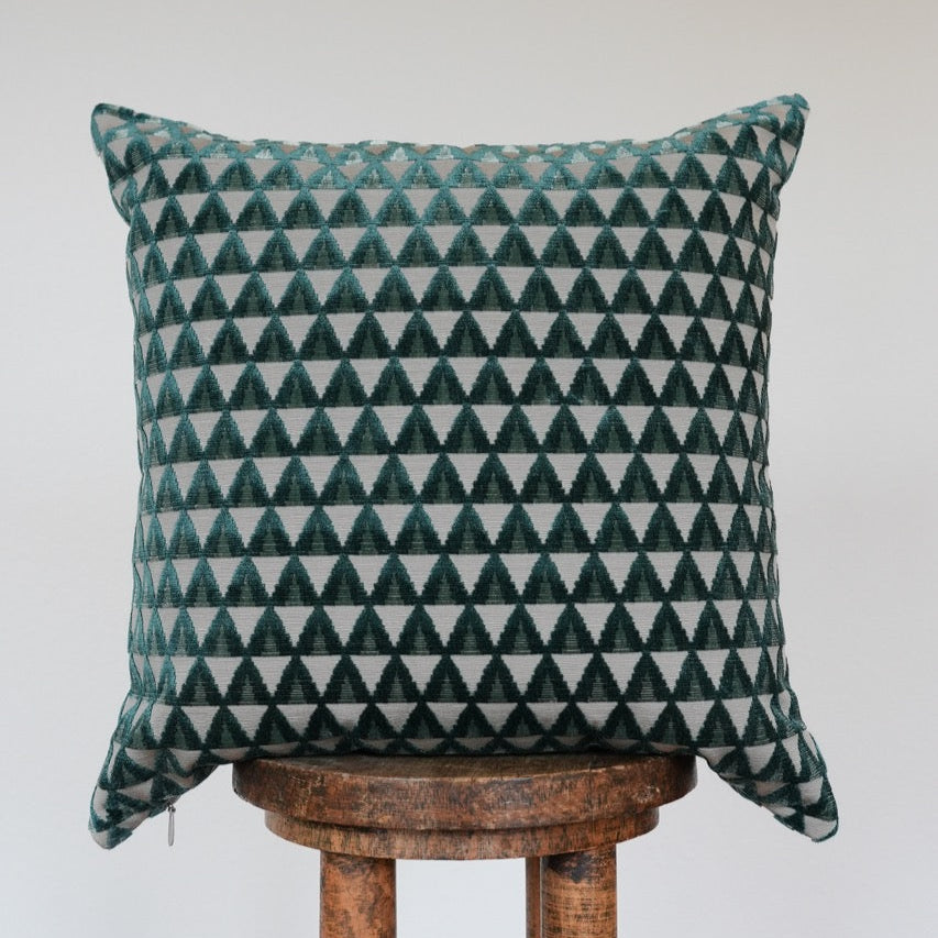 Blue Teal & Green Chenille Triangles Pillow 20x20