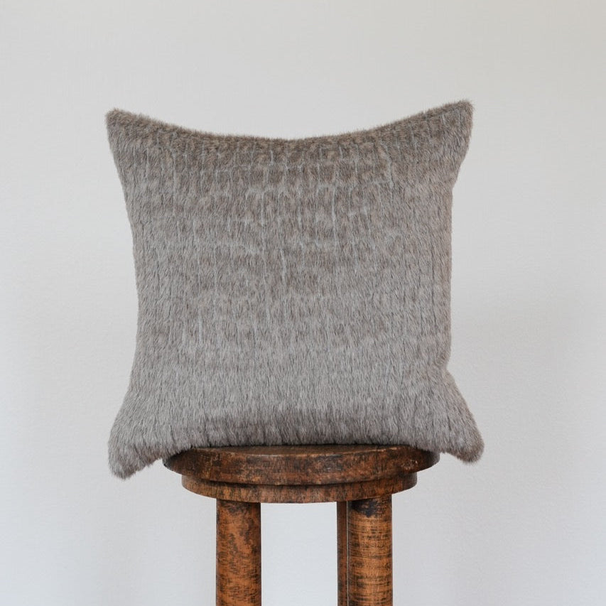 Grey Brown Long Wool Pillow 16x16