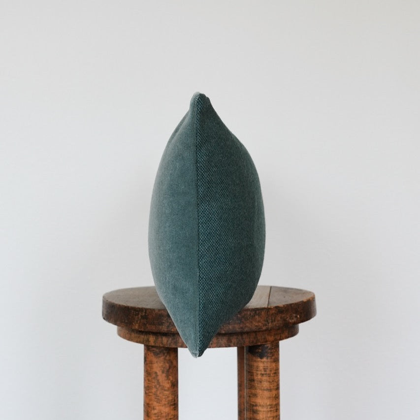 Green Teal Mohair with Woven Wool Lumbar Pillow 12x20