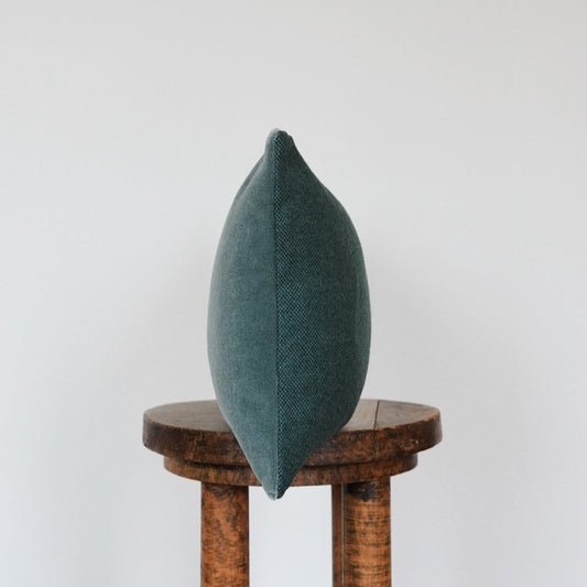 Green Teal Mohair with Woven Wool Lumbar Pillow 12x20