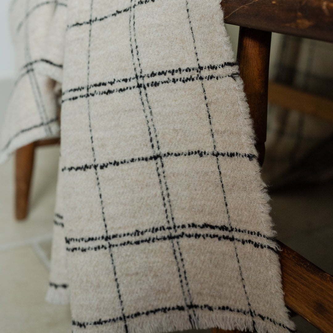 Ivory & Black Grid Remnants of Chanel Half Blanket 65x118