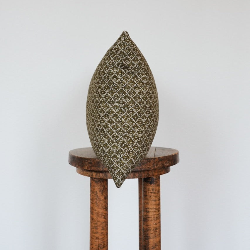 Olive Green Floral Motif on Linen Lumbar Pillow 12x18