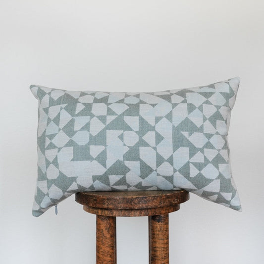 Turquoise & Blue Geometric Wool Lumbar Pillow 14x22