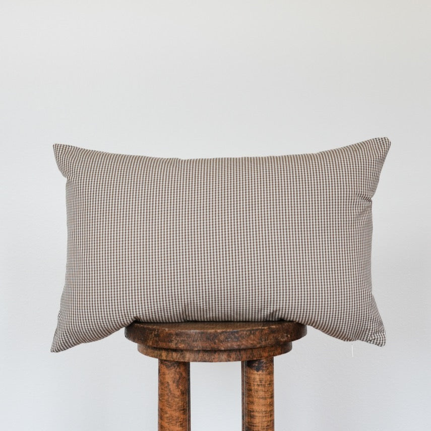 Brown & Cream Mini Gingham Lumbar Pillow 14x22