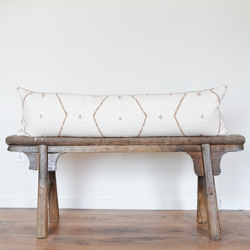 Cream Wool with Caramel Colored Motifs Lumbar Pillow 14x48