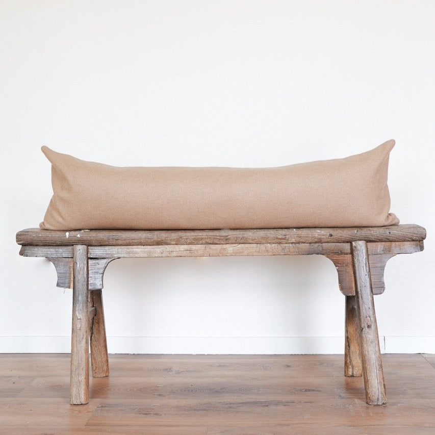 Cream Wool with Caramel Colored Motifs Lumbar Pillow 14x48