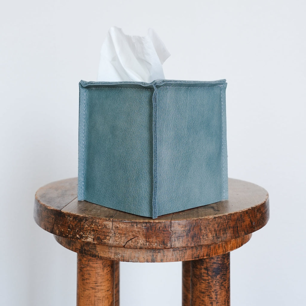 Ocean Blue Leather Single Tissue Box Cover