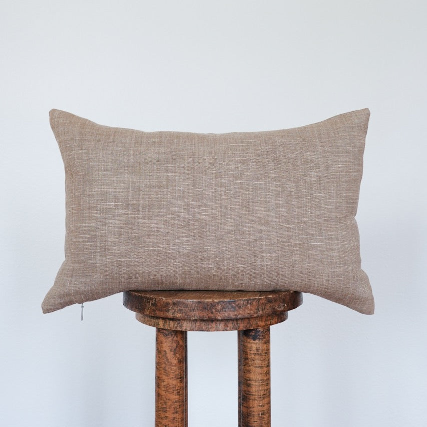 Rust Brown & Cream Linen Lumbar Pillow 14x22