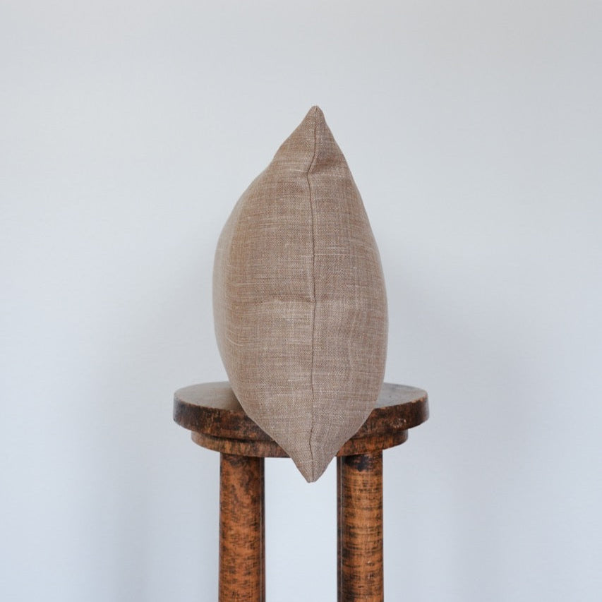 Rust Brown & Cream Linen Lumbar Pillow 14x22