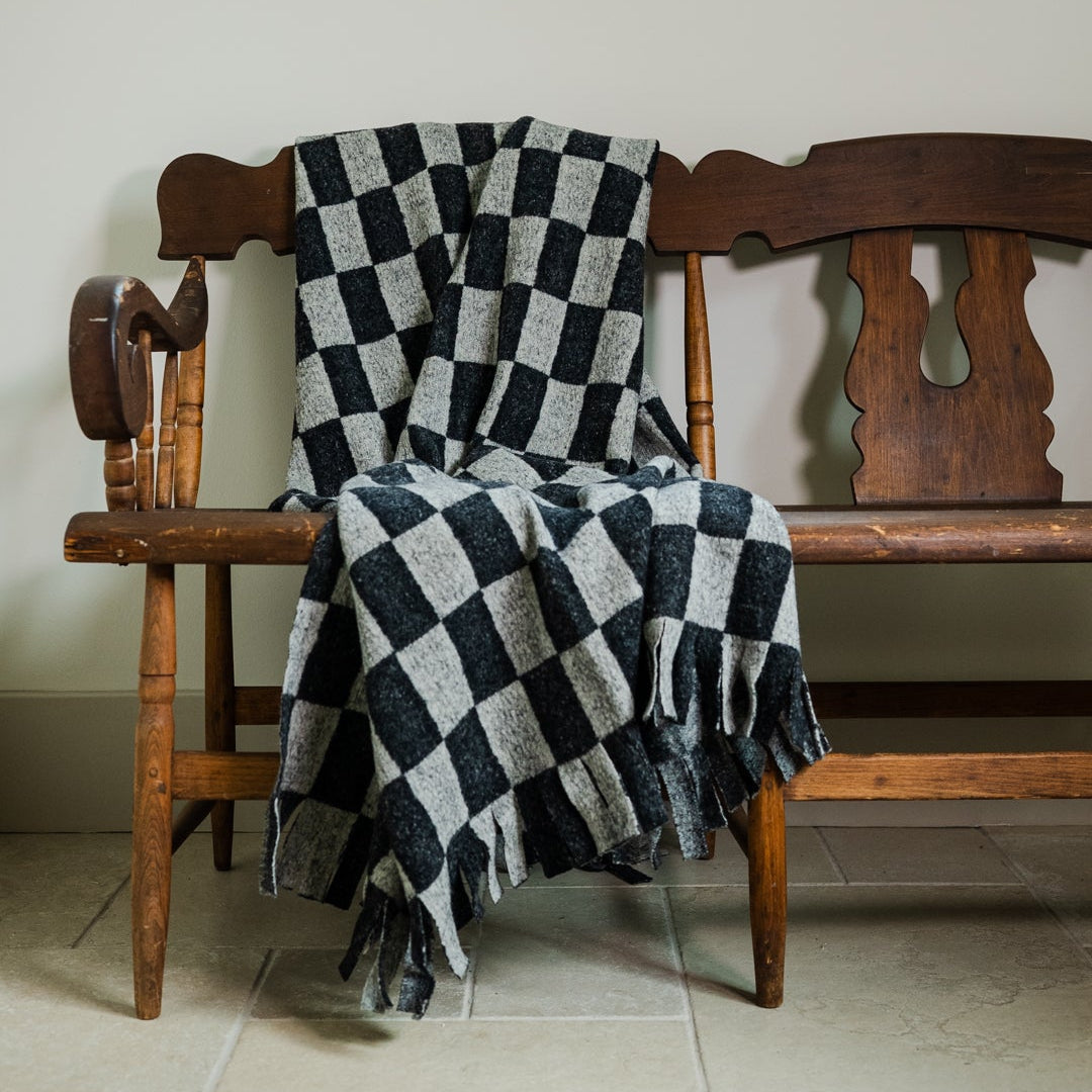 Italian Wool and Mohair Grey Checked Half Blanket 59x99