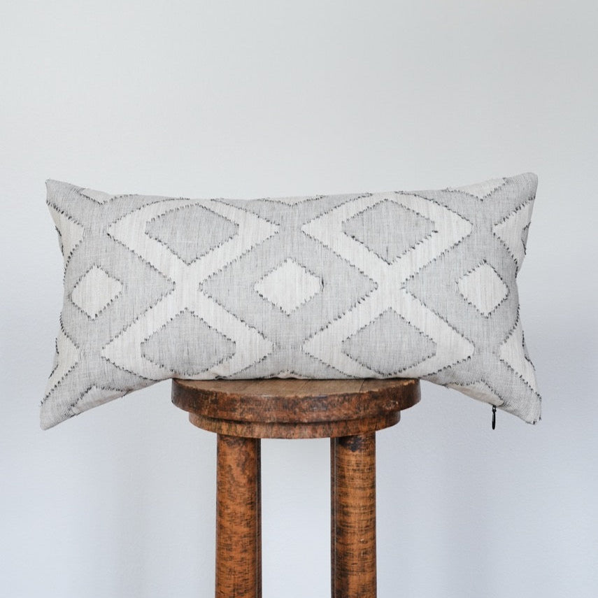 Cream Linen with Black Diamonds Lumbar Pillow 12x24