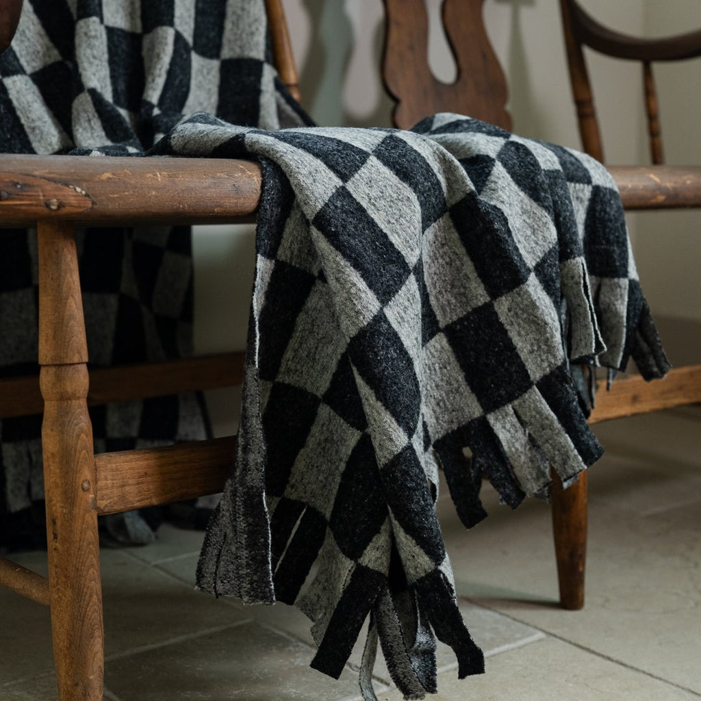 Italian Wool and Mohair Grey Checked Half Blanket 59x99