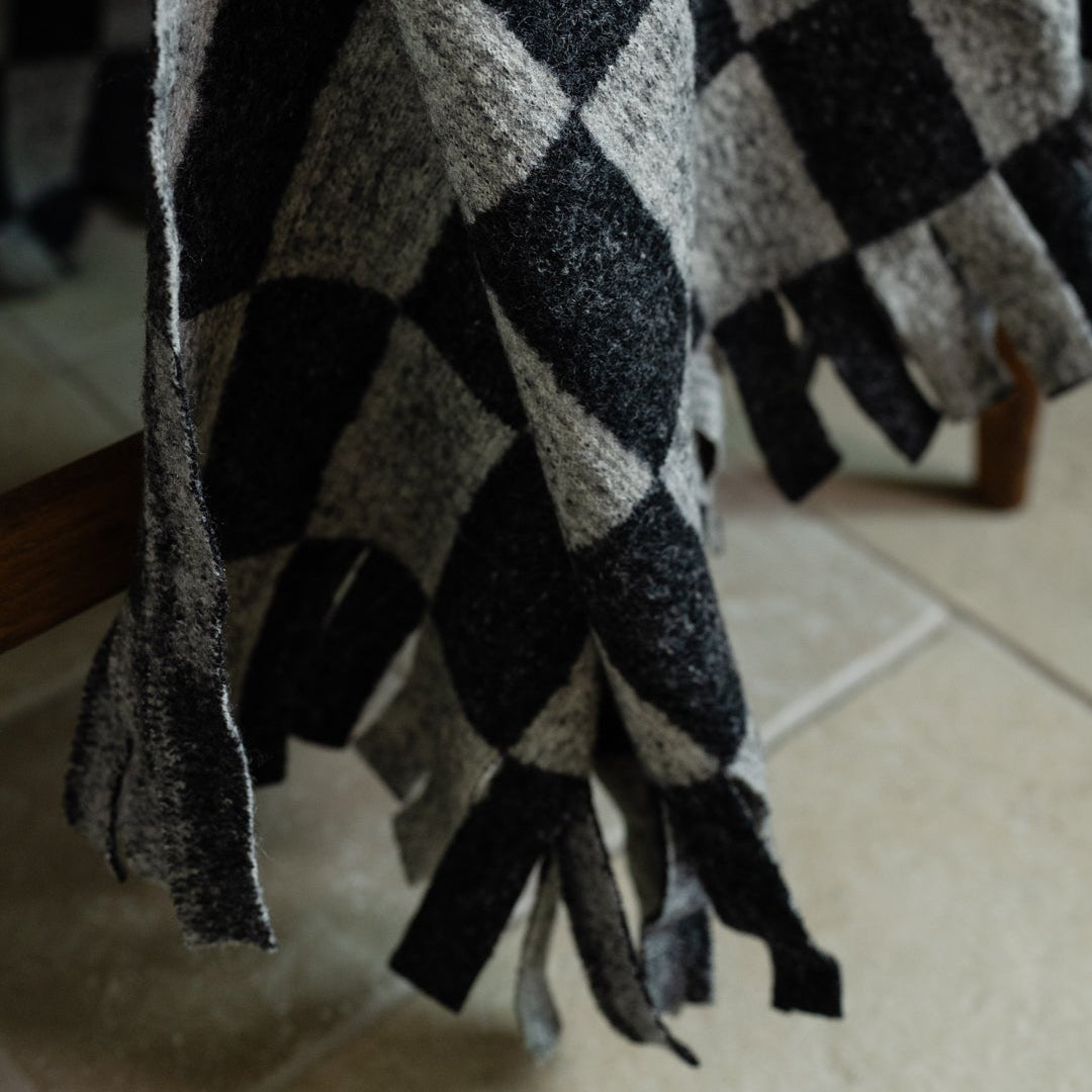 Italian Wool and Mohair Grey Checked Half Blanket 59x99