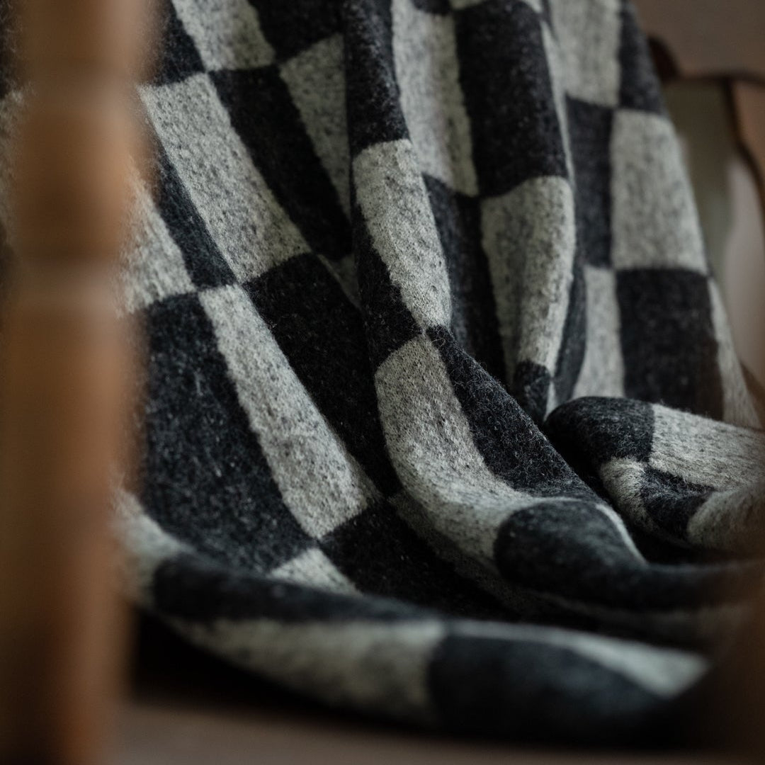 Italian Wool and Mohair Grey Checked Half Blanket 59x99