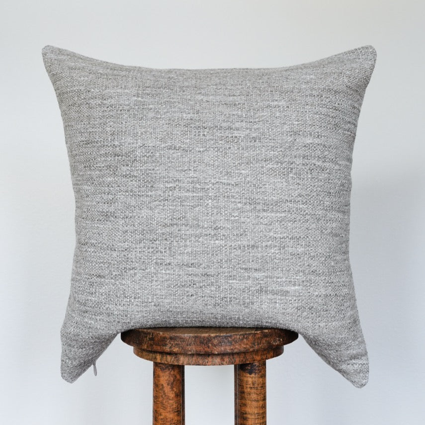 Grey & White Woven Wool with Natural Jute Pillow 24x24