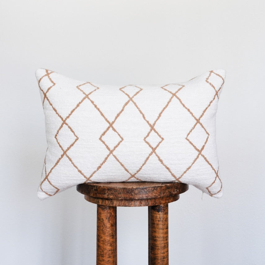 Cream & Camel Boucle with Geometric Lines Pillow 14x20